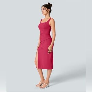 HALARA SoftlyZero Airy Square Neck Corset Ruched Bodycon Midi Dress Small NWT